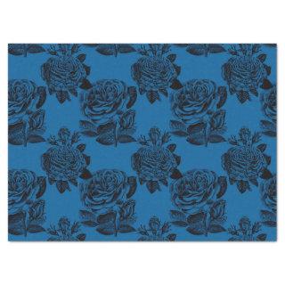 Ornate Roses on Blue Decoupage Tissue Paper