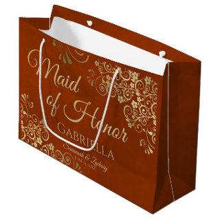 Ornate Rust Orange & Gold Maid of Honor Wedding Large Gift Bag