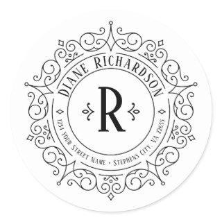 Ornate Vintage Swirls Circular Return Address Classic Round Sticker