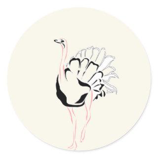 Ostrich drawing on classic round sticker