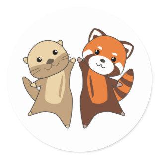 Otter Red Panda Sweet Animals For Children Classic Classic Round Sticker