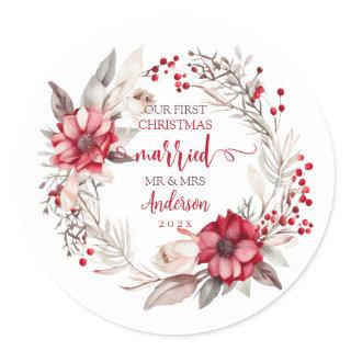 Our first Christmas Married Classic Round Sticker