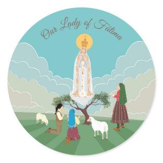 Our Lady of Fatima and the three shepherds Classic Round Sticker