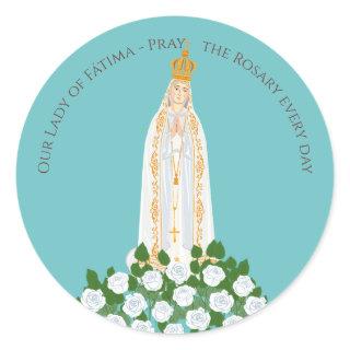 Our Lady of Fatima and white roses Classic Round Sticker
