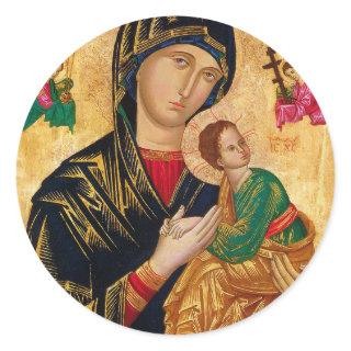 Our Lady of Perpetual Help Icon Virgin Mary Art Classic Round Sticker