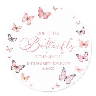 Our Little Butterfly Soft Pink Birthday Party Classic Round Sticker