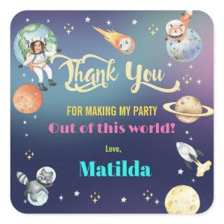 Outer Space Astronaut Planets Girl Birthday Photo Square Sticker