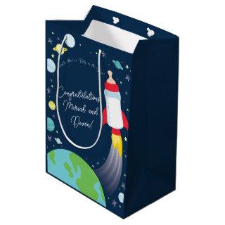 Outer Space Baby Shower Bottle Rocket Spaceship Medium Gift Bag