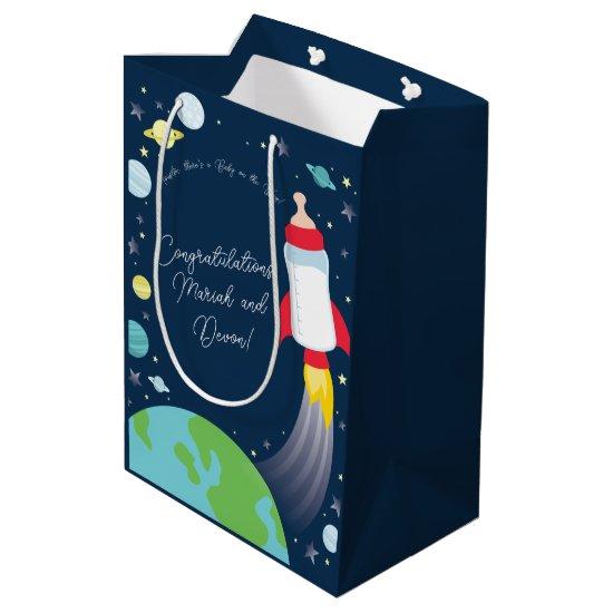 Outer Space Baby Shower Bottle Rocket Spaceship Medium Gift Bag