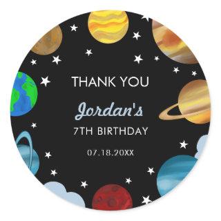 Outer Space Birthday Planets Galaxy Boys Party   Classic Round Sticker