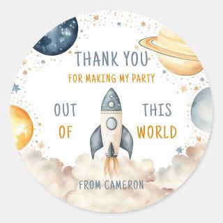 Outer Space Boy Birthday Thank You Classic Round Sticker