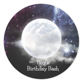 Outer Space Boy's Birthday Bash Classic Round Sticker