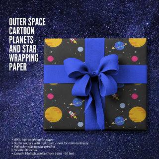 Outer Space Cartoon Planets and Star