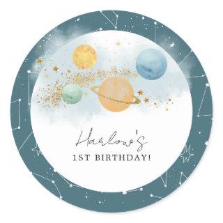 Outer Space First trip around sun Birthday Classic Round Sticker