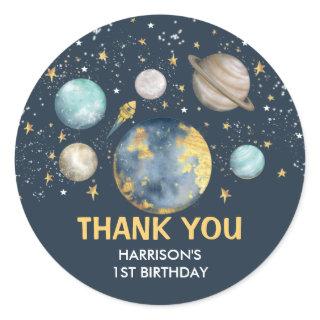 Outer Space Galaxy Moon Stars Baby Boy Birthday Classic Round Sticker