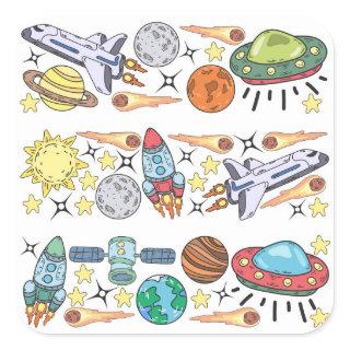 Outer Space: Hand-Drawn Vintage Doodles Square Sticker