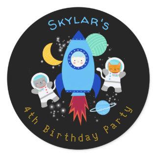 Outer Space Kittens Cat Astronaut Kids Birthday Classic Round Sticker