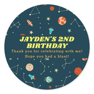 Outer Space Rockets Planets Birthday Thank You Classic Round Sticker