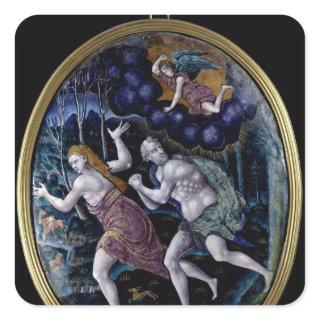 Oval plaque depicting Adam and Eve Square Sticker
