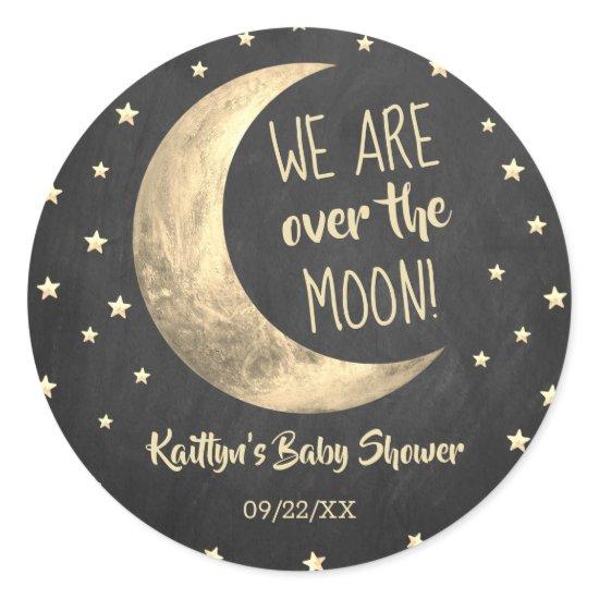 Over The Moon | Baby Shower Classic Round Sticker