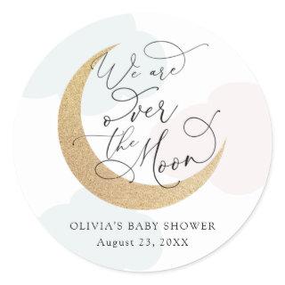 Over the Moon Blue and Pink Baby Shower Classic Round Sticker