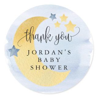 Over the Moon, Blue Personalized Baby Shower Favor Classic Round Sticker