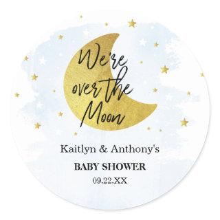 Over The Moon | Boys Baby Shower Classic Round Sticker