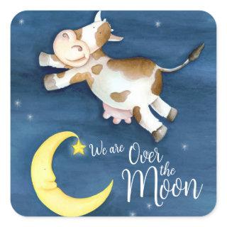 Over the moon cow jump new baby square sticker