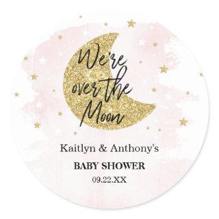 Over The Moon | Girls Baby Shower Classic Round St Classic Round Sticker