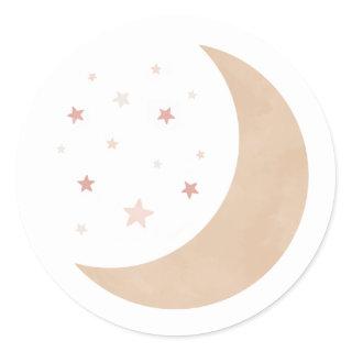 Over the Moon Pink Girl Baby Shower Classic Round Sticker