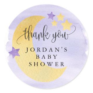 Over the Moon, Purple Baby Shower Favor Classic Round Sticker