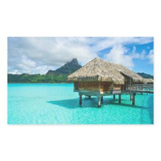 Over-water bungalow, Bora Bora rectangular sticker