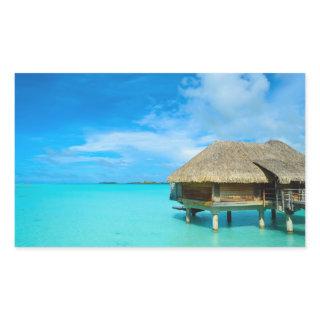 Overwater bungalow on Bora Bora rectangle sticker