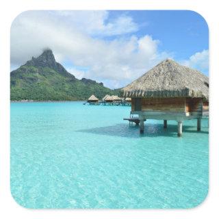 Overwater resort on Bora Bora square sticker