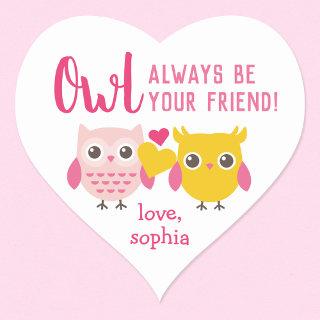 Owl Always Be Your Friend Kids Valentine's Day Heart Sticker
