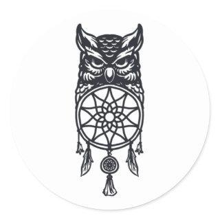 Owl and dream catcher classic round sticker
