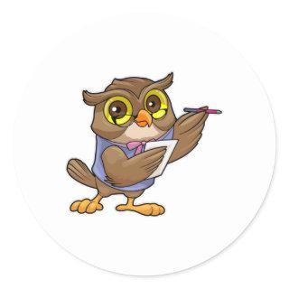 Owl as Secretary with Pen & Note Classic Round Sticker