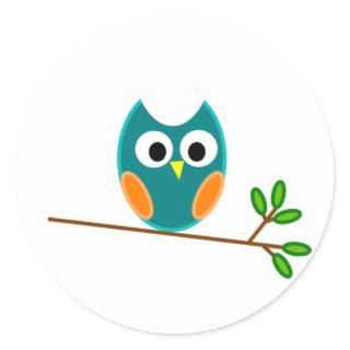 Owl: Blue and Orange Classic Round Sticker