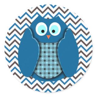 Owl - Blue with Polka Dots Classic Round Sticker