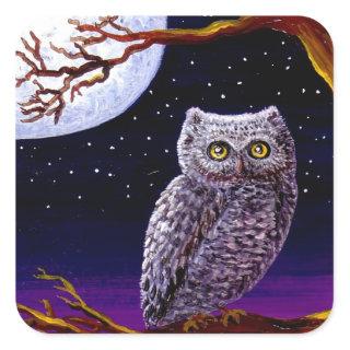 Owl Cute Funny Bird Art Wildlife Creationarts LRA Square Sticker