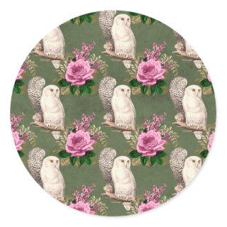 Owl Gift, Woodland Animal Print Vintage Pattern Classic Round Sticker