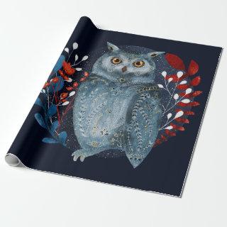Owl Magical Floral Folk Art Watercolor Painting