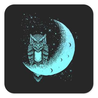 Owl Moon Bird Crescent Pastel Square Sticker
