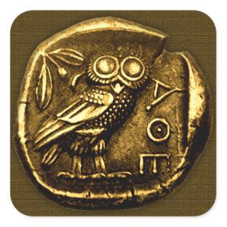 Owl on ancient greek coin square sticker