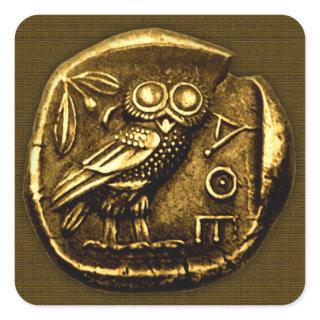 Owl on ancient greek coin square sticker