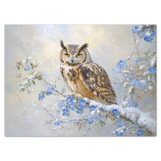 Owl with Blue Flowers Painting Decoupage Tissue Paper