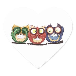 Owls Hoot See Speak Hear No Evil Heart Sticker