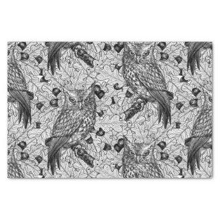 Owls in the oak tree, black and white tissue paper