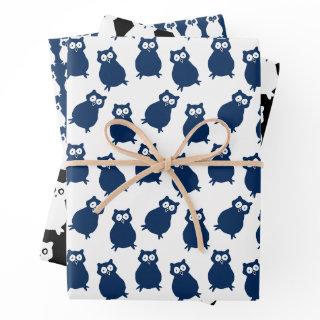 Owls on blue and Black Birthday   Sheets