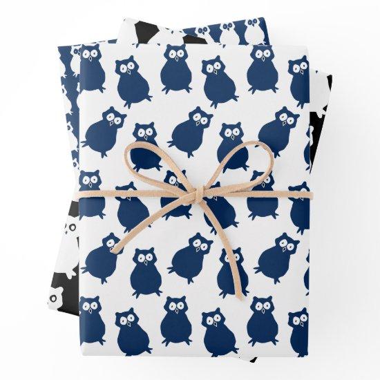 Owls on blue and Black Birthday   Sheets